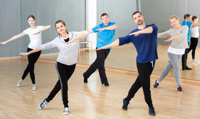 Adult people training in dance studio