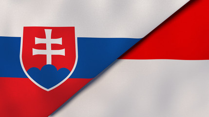 The flags of Slovakia and Indonesia. News, reportage, business background. 3d illustration