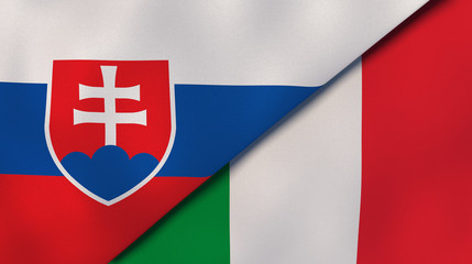 The flags of Slovakia and Italy. News, reportage, business background. 3d illustration