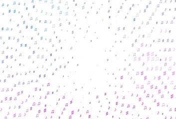 Light Pink, Blue vector background with music symbols.