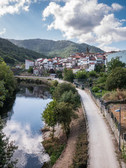 Fototapeta na wymiar View of Ribadavia and the riverside promenade of the Avia River in the province of Ourense, Galicia, Spain