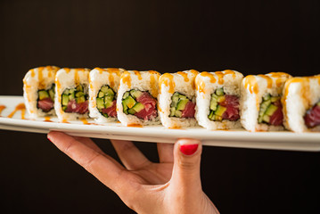 sushi set in the hand