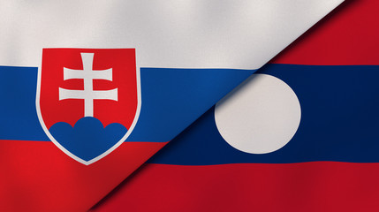 The flags of Slovakia and Laos. News, reportage, business background. 3d illustration