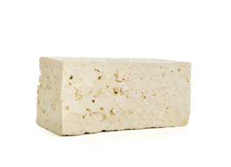Tasty tofu cheese on white background