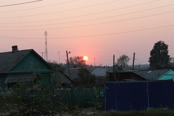 sunset in the village