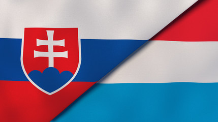 The flags of Slovakia and Luxembourg. News, reportage, business background. 3d illustration