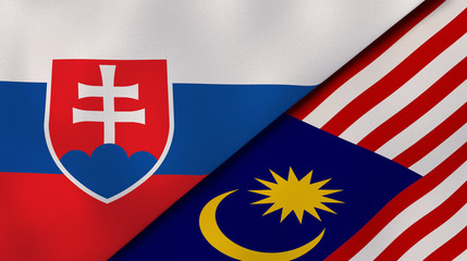 The flags of Slovakia and Malaysia. News, reportage, business background. 3d illustration