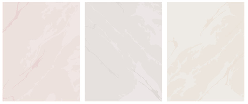 Set of 3 Delicate Abstract Marble Vector Layouts. Freehand Irregular Lines on a Beige and Gray Background. 2 Different Shades of Beige. Soft Marble Stone Style Art. Pastel Color Blank Set.