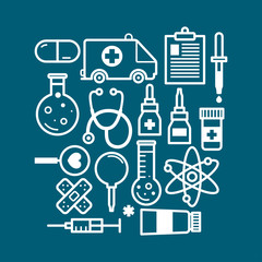 Medical icons on blue background