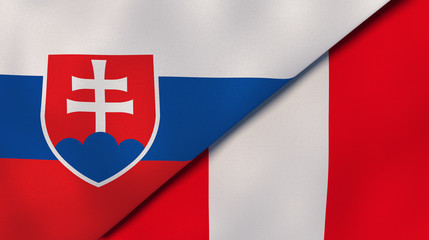 The flags of Slovakia and Peru. News, reportage, business background. 3d illustration