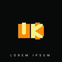 Modern creative shaped UK, KU, U, K logo. Initial Logo Designs Templete with Black Background. Vector Illustration
