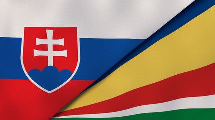 The flags of Slovakia and Seychelles. News, reportage, business background. 3d illustration