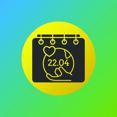 calendar icon with earth and 22.04 text inside, on gradient background, filled