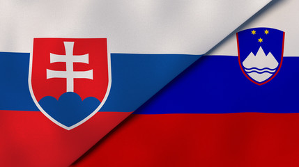 The flags of Slovakia and Slovenia. News, reportage, business background. 3d illustration