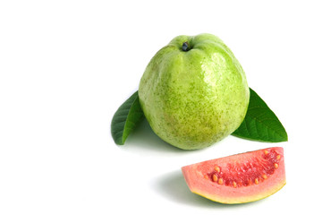 Fresh Psidium guajava / common guava / lemon guava sliced and raw fruit isolated on a white background