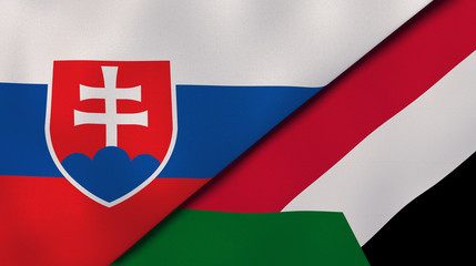 The flags of Slovakia and Sudan. News, reportage, business background. 3d illustration