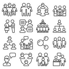 Fototapeta premium Zespół i biznes ikony zestaw na białym tle. Wektor stylu linii