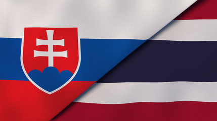 The flags of Slovakia and Thailand. News, reportage, business background. 3d illustration