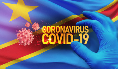 Coronavirus COVID-19 outbreak concept, health threatening virus, background waving national flag of Democratic Republic of the Congo. Pandemic stop Novel Coronavirus outbreak covid-19 3D illustration.