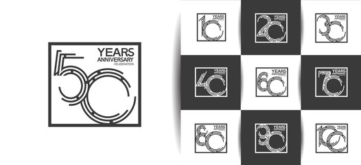 Anniversary logotype set with black and white  color for invitation, background, template, greeting and celebration event