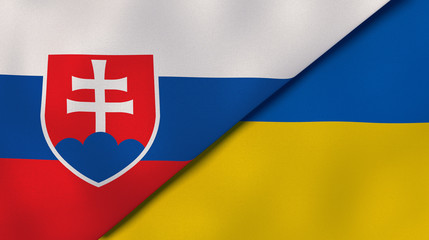 The flags of Slovakia and Ukraine. News, reportage, business background. 3d illustration