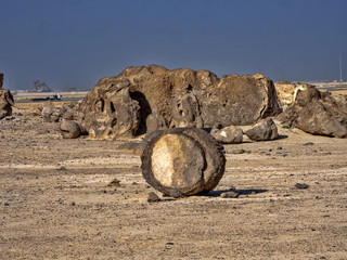 Bizarre boulder formation in Rok Garden reserve in the desert, Oman