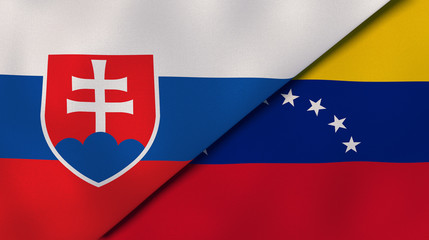 The flags of Slovakia and Venezuela. News, reportage, business background. 3d illustration