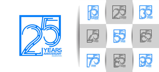 Anniversary logotype set with blue and black color for invitation, background, template, greeting and celebration event