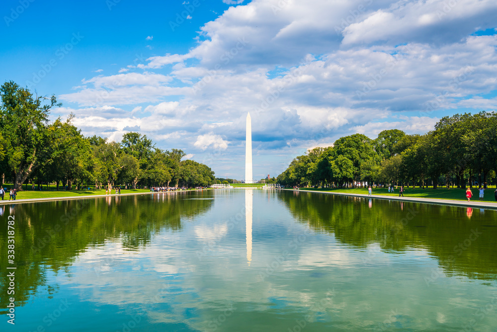 Wall mural washington dc,Washington monument on sunny day with blue sky background.