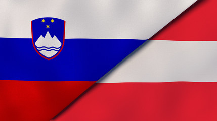 The flags of Slovenia and Austria. News, reportage, business background. 3d illustration