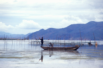 Fishermen on Erhai Lake in Dali, Yunnan Province, People's Republic of China