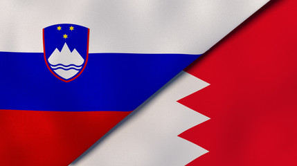The flags of Slovenia and Bahrain. News, reportage, business background. 3d illustration