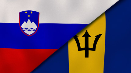 The flags of Slovenia and Barbados. News, reportage, business background. 3d illustration
