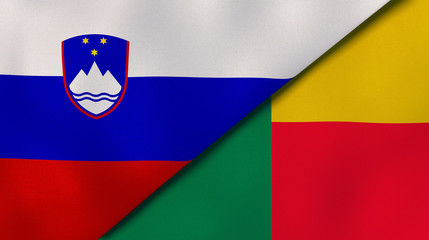 The flags of Slovenia and Benin. News, reportage, business background. 3d illustration