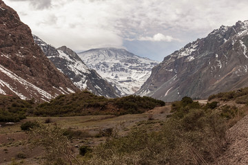 San José de Maipo volcano in winter, Cajón del Maipo, Central Andes of Chile.