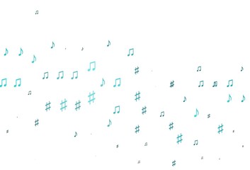 Light BLUE vector background with music symbols.