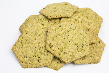 heap of crunchy oatmeal cracker with chives