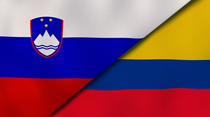 The flags of Slovenia and Colombia. News, reportage, business background. 3d illustration