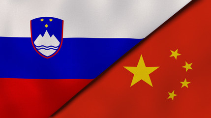 The flags of Slovenia and China. News, reportage, business background. 3d illustration