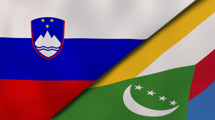 The flags of Slovenia and Comoros. News, reportage, business background. 3d illustration