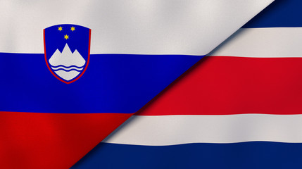 The flags of Slovenia and Costa Rica. News, reportage, business background. 3d illustration