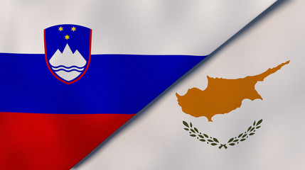 The flags of Slovenia and Cyprus. News, reportage, business background. 3d illustration