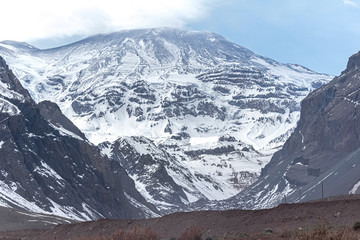 San José de Maipo volcano in winter, Cajón del Maipo, Central Andes of Chile.