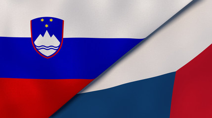 The flags of Slovenia and Czech Republic. News, reportage, business background. 3d illustration