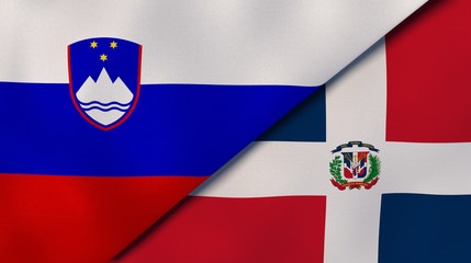 The flags of Slovenia and Dominican Republic. News, reportage, business background. 3d illustration