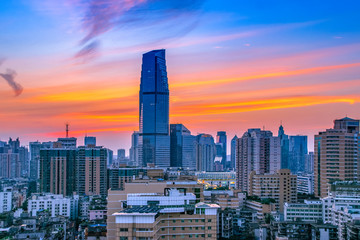 Fototapeta premium Sunset and clear skyskyline and cityscape of modern city Guangzhou