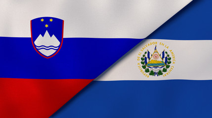 The flags of Slovenia and El Salvador. News, reportage, business background. 3d illustration