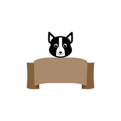 Dog above banner isolated on white background