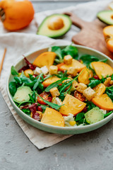 Light Fresh Home made fruit apple salad with walnuts, vegetables, feta cheese