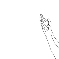 Line art illustration hand praying isolated on white background